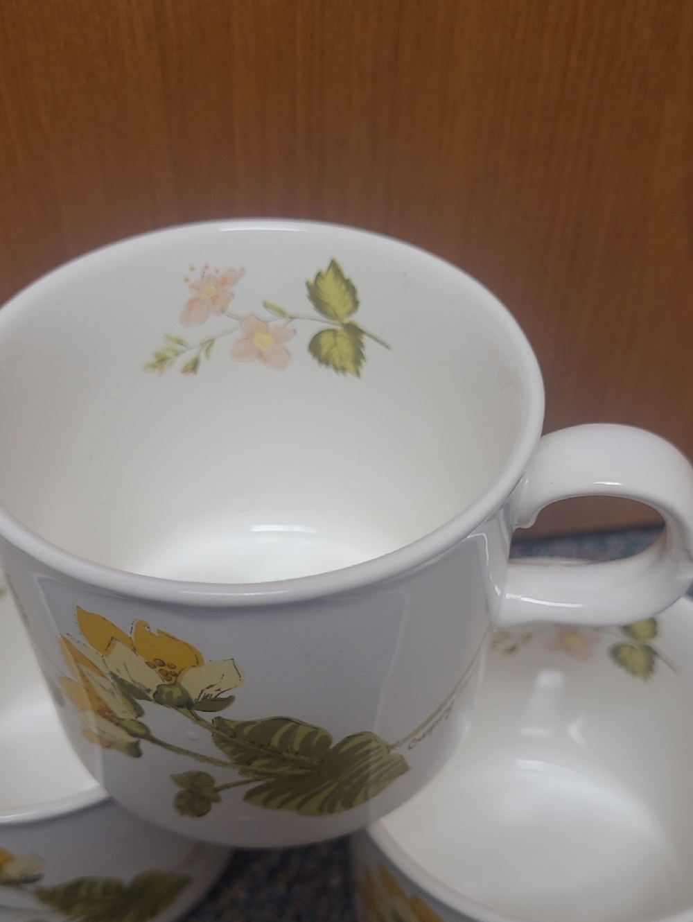 Royal Worcester " Palissy"  White Mug with Yellow Floral and Green Leaves,